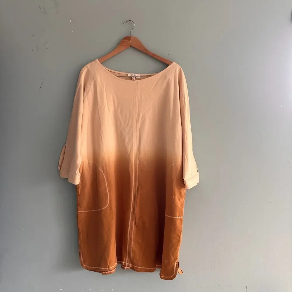 Umgee 2XL Dip Dye French Terry Round Neck Button - Picture 2 of 5